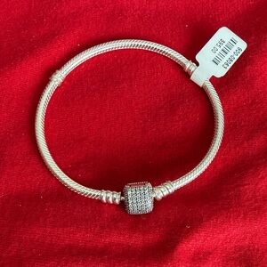 Pandora Sterling Silver Bracelet with Sparkling Clasp.